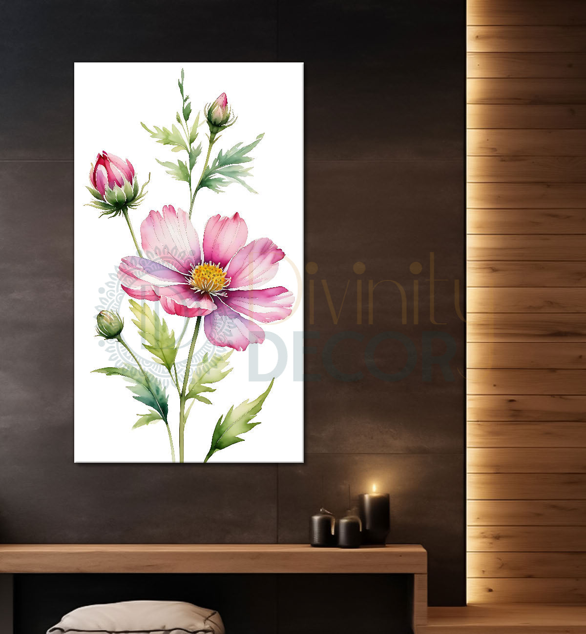 Pink flowers in white textured background painting - Flower-V-691
