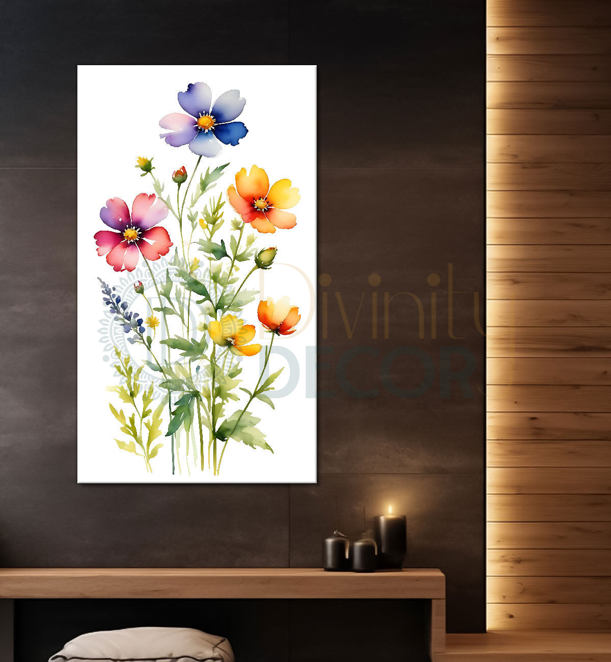 Colourful flowers in white textured background painting - Flower-V-692