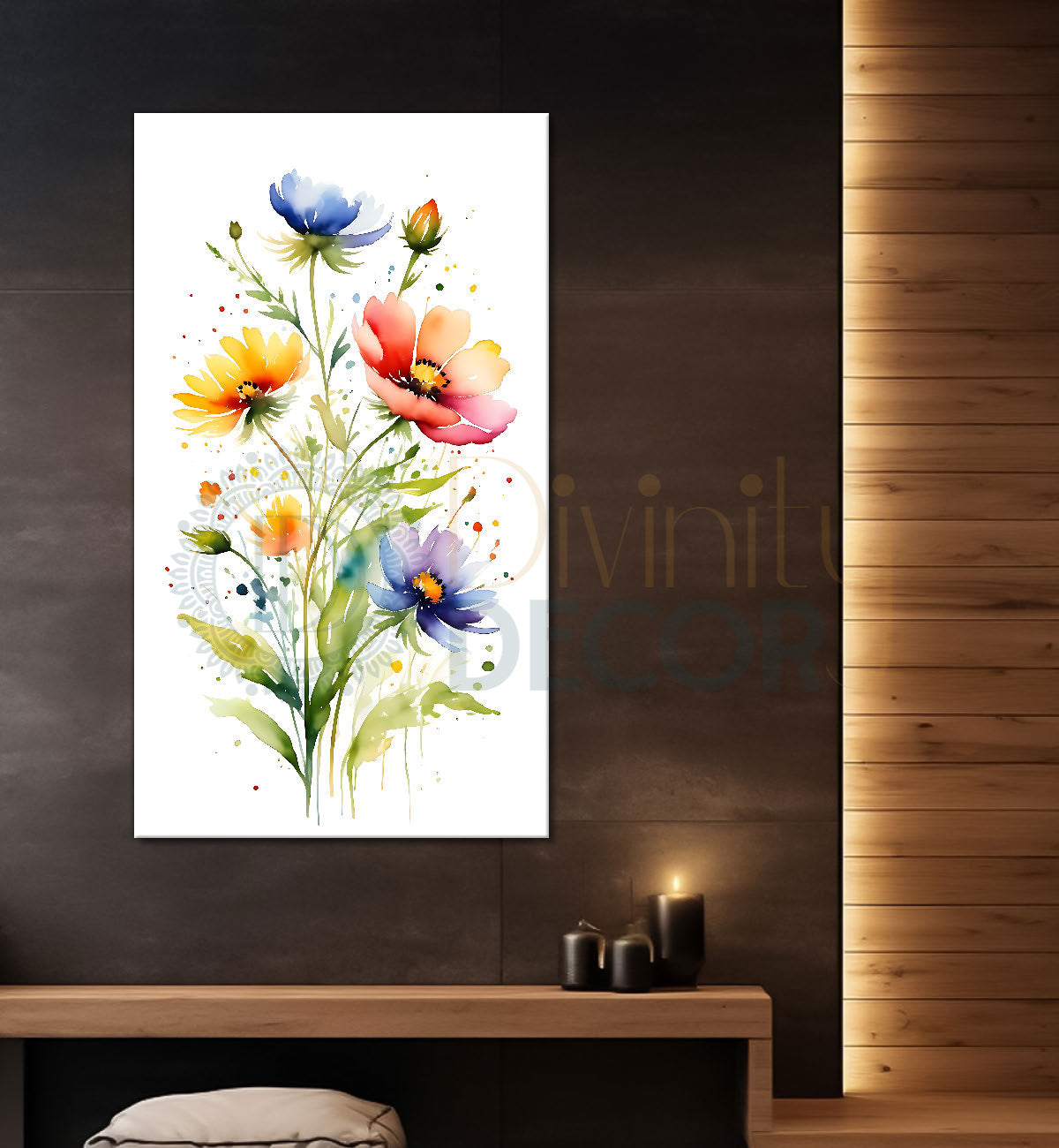Colourful flowers in white textured background painting - Flower-V-693