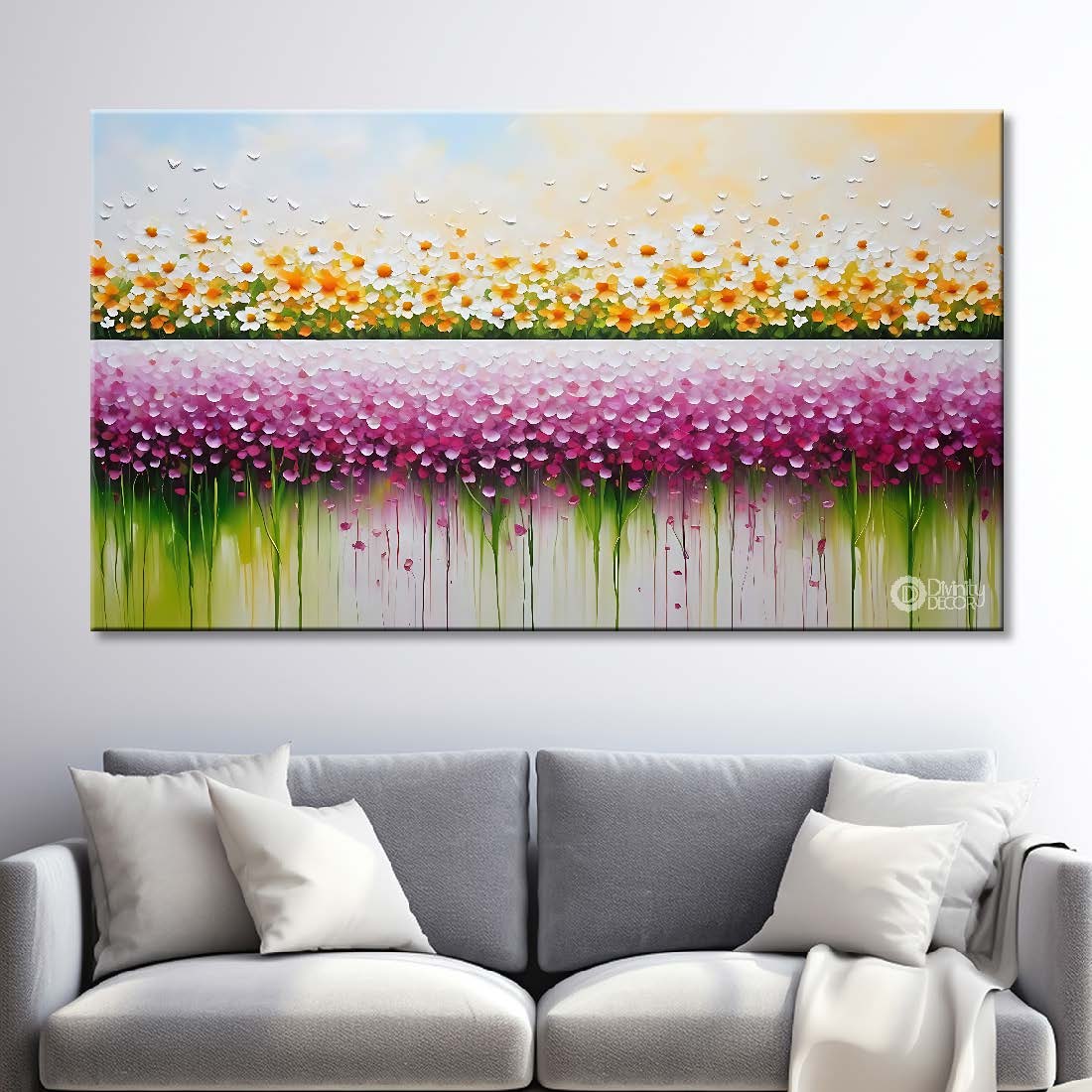 White flowers and purple textured painting canvas painting- Flower-694