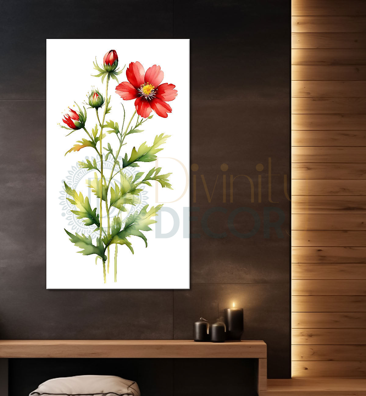 Red flowers in white textured background painting - Flower-V-695