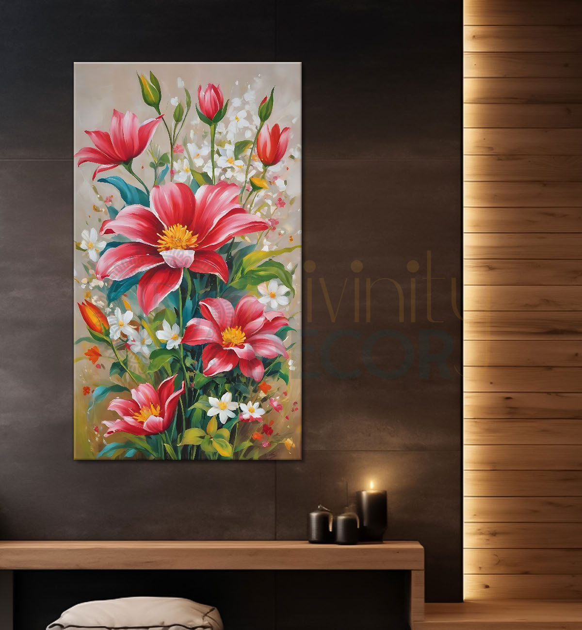 Pink flowers in grey textured background - Flower-V-696