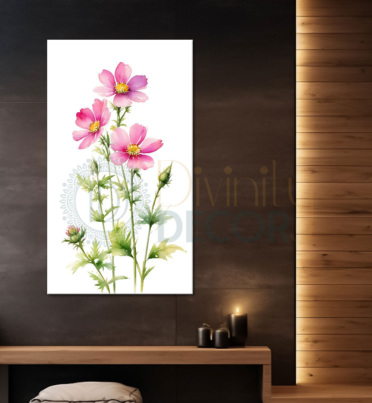 Pink flowers in white textured background painting - Flower-V-697