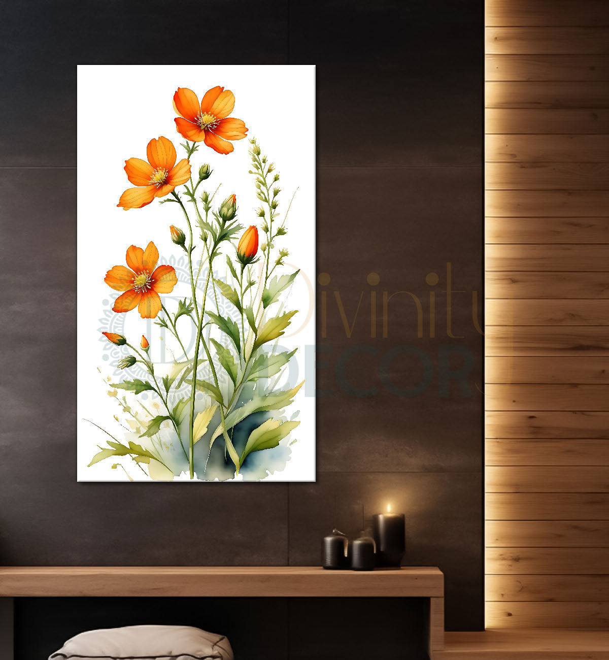Orange flowers in white textured background painting - Flower-V-699