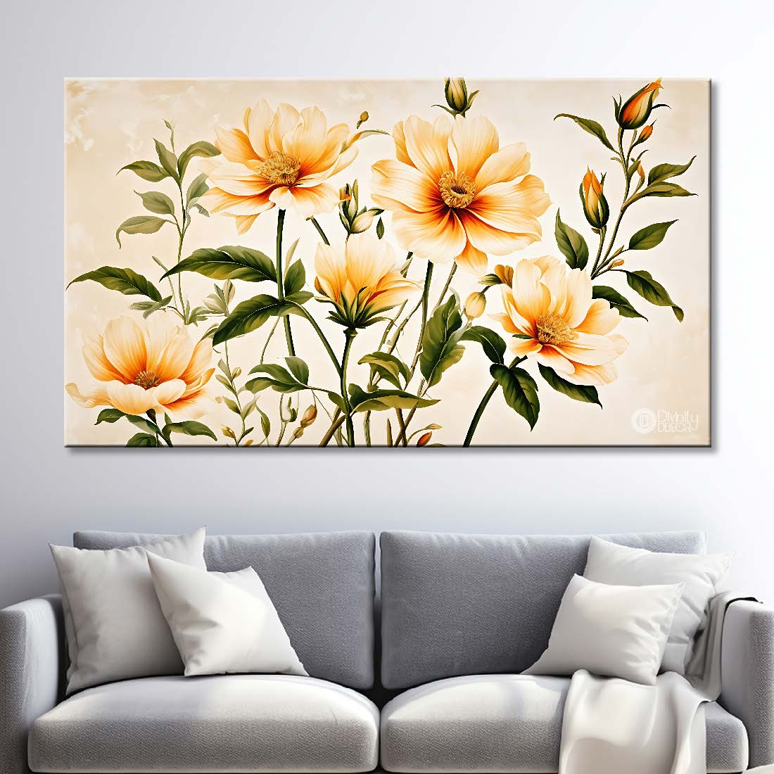 Yellow flowers in light background canvas painting- Flower-717