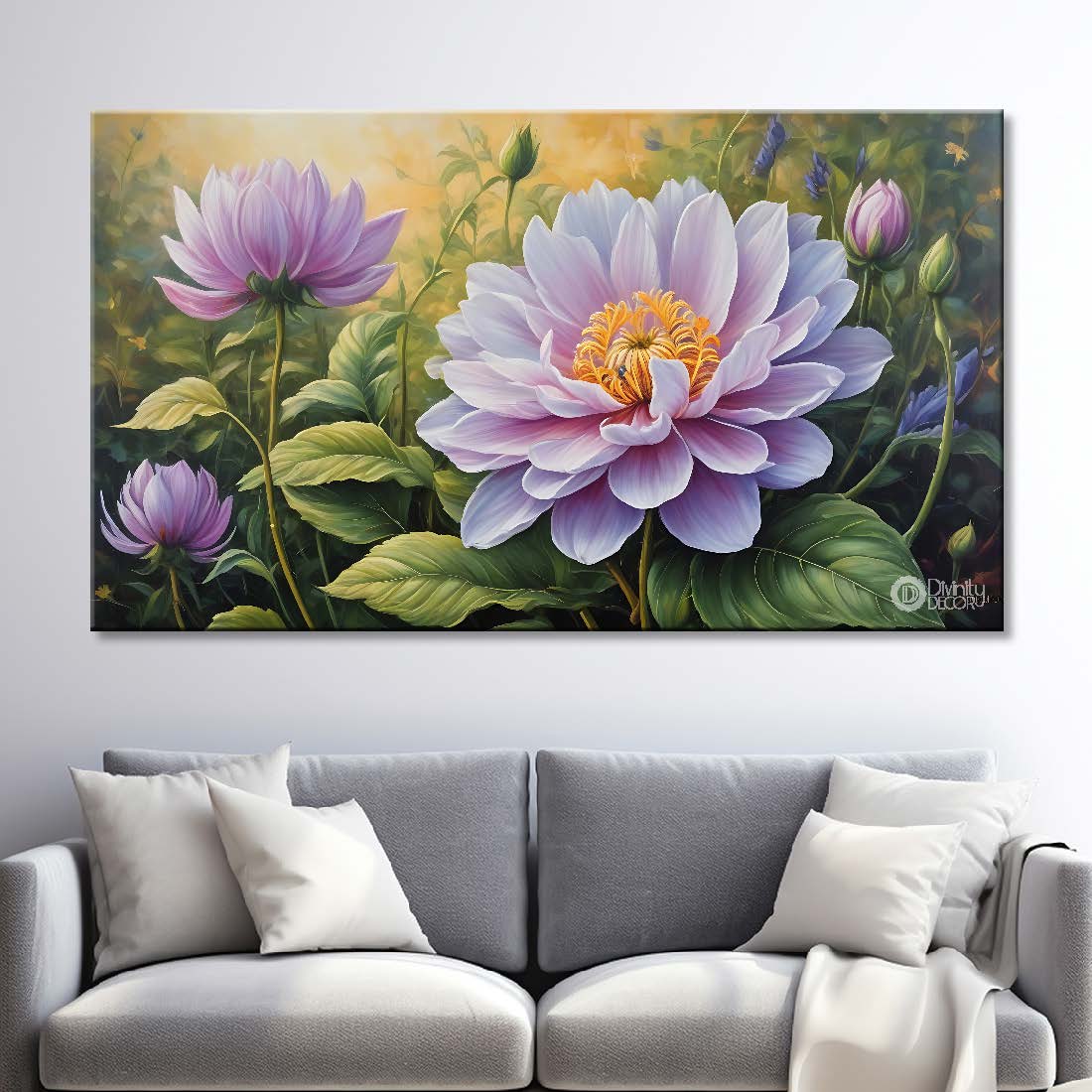 Purple flowers in light background canvas painting- Flower-723