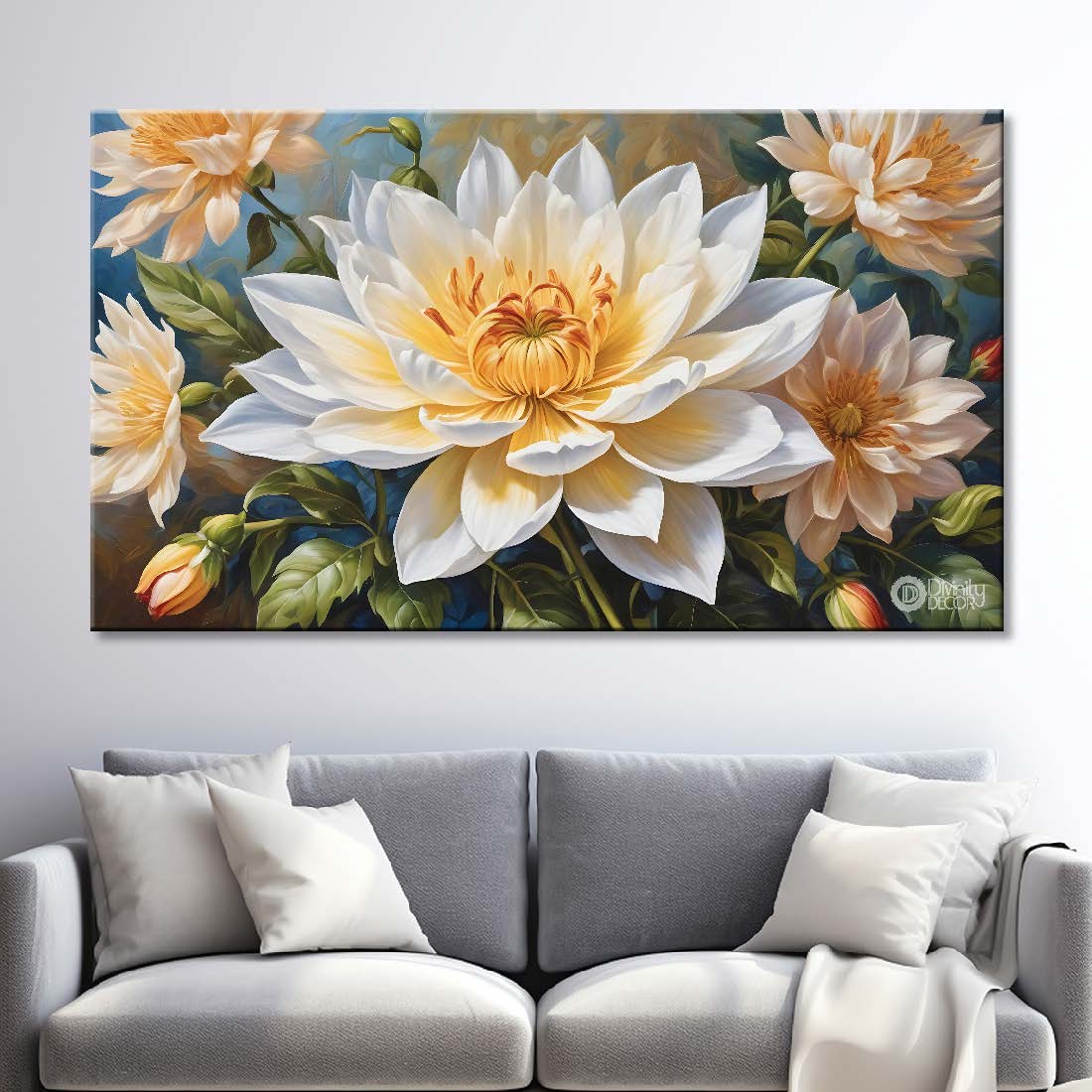 White flower in light background canvas painting- Flower-746