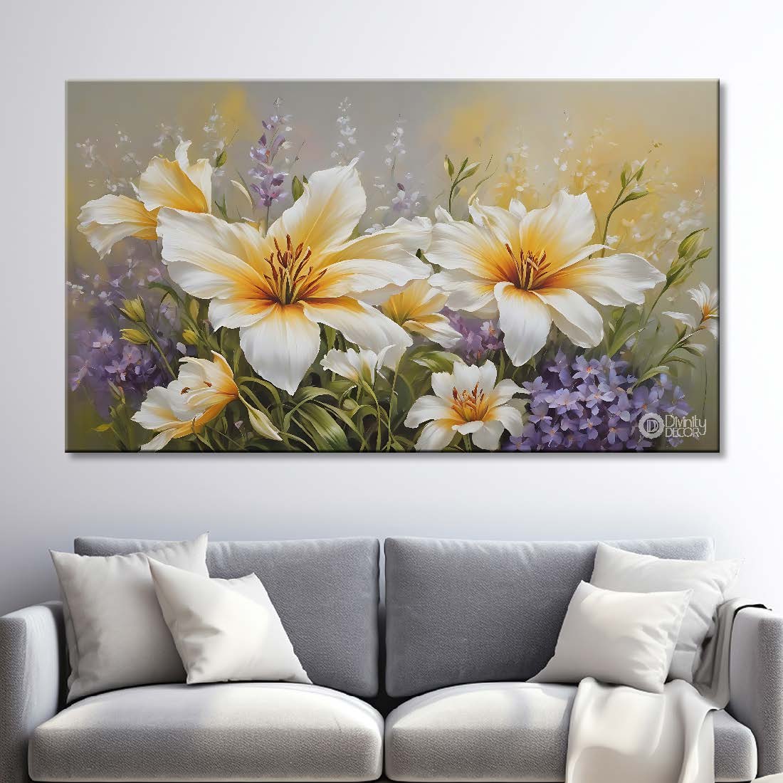 White flowers in light background canvas painting- Flower-786