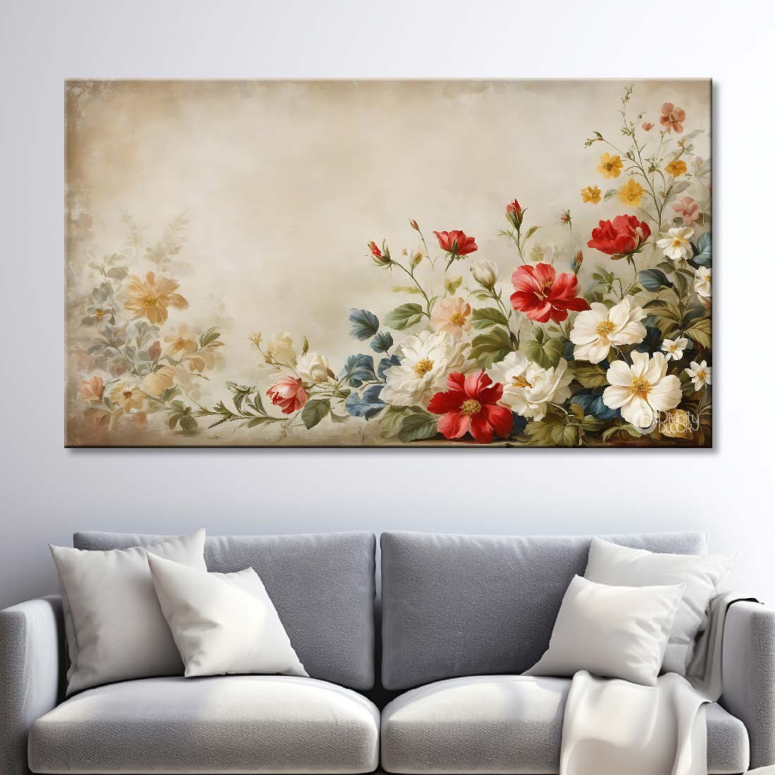 Colorful flowers in light background canvas painting- Flower-790