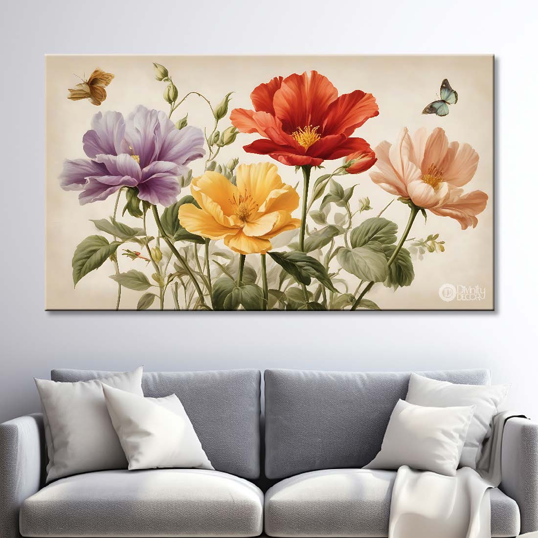 Colorful flowers in light background canvas painting- Flower-806