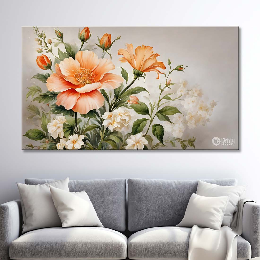 Yellow flowers in light background canvas painting- Flower-812
