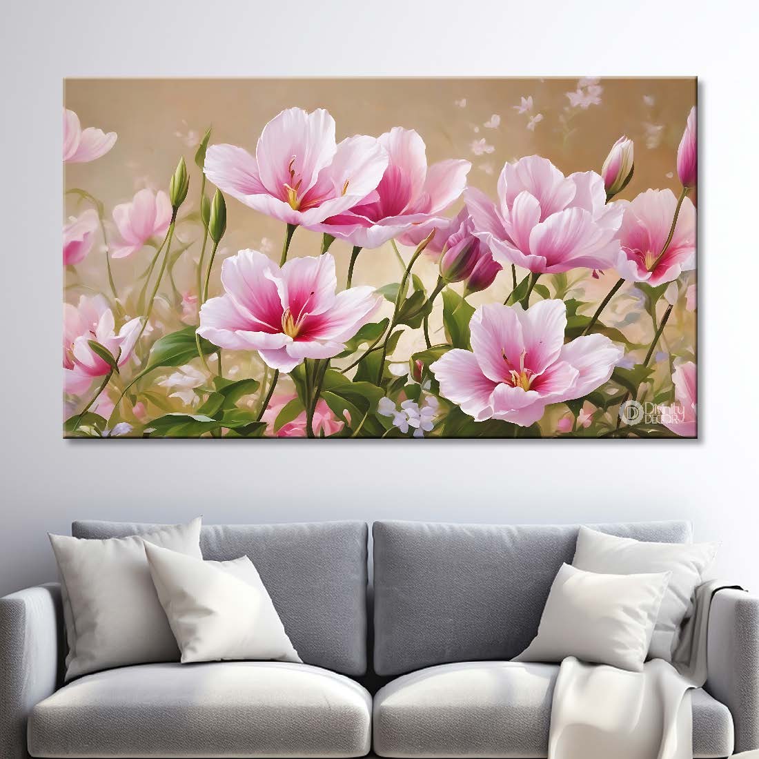 Pink flowers in light background canvas painting- Flower-855