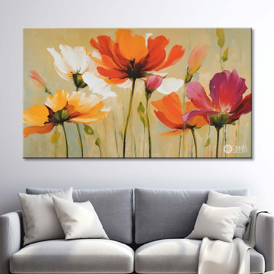 Orange flowers in light background canvas painting- Flower-867