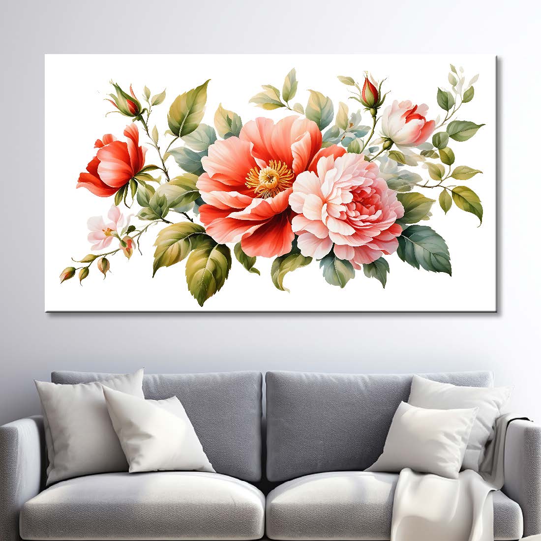 Orange flowers in white flowers canvas painting- Flower-870
