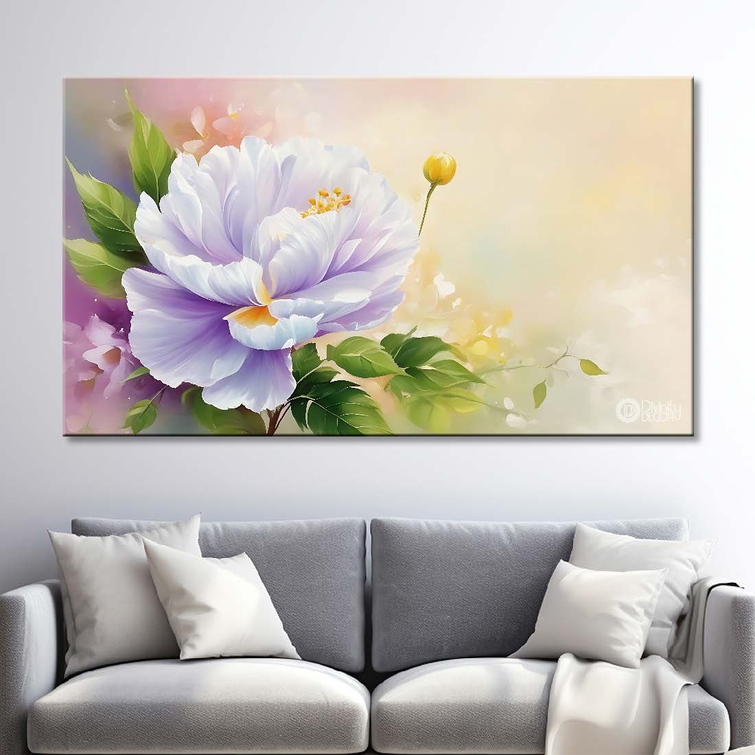 White flowers in light background canvas painting- Flower-887