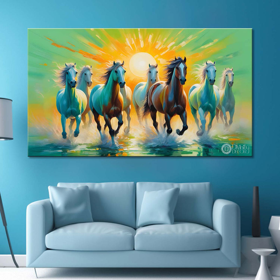 White horses running with sunrise textured background art art Canvas Painting - Design - Horse- 2