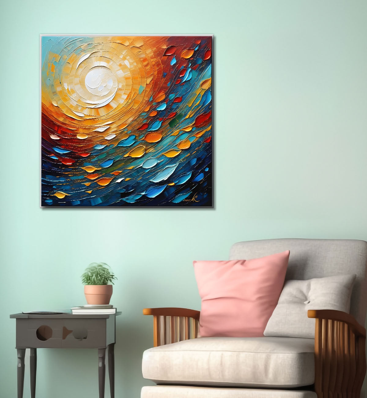 Sun in colourful background painting Canvas Painting 24X24 - Nature Art -S-3