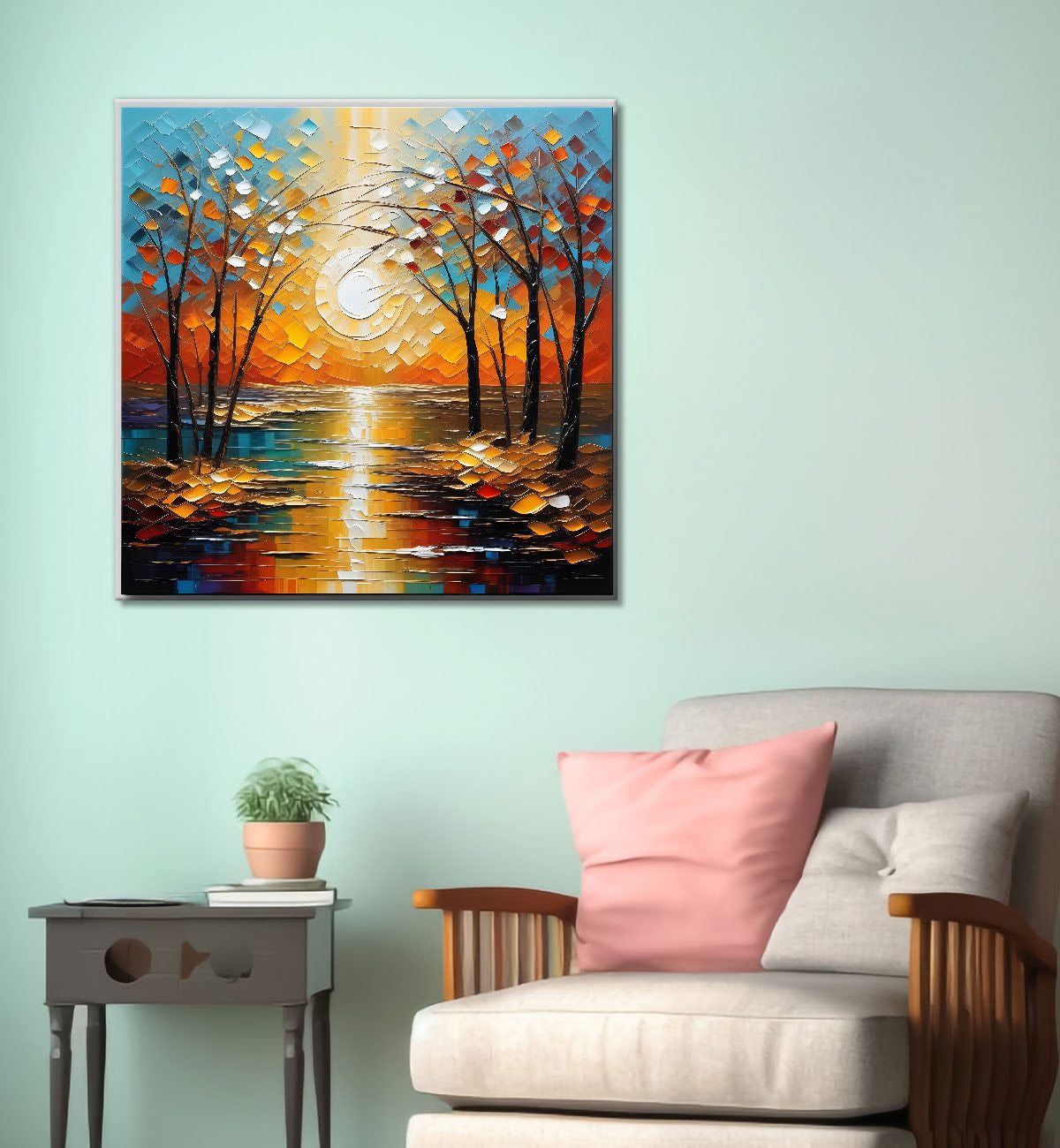 Yellow tree with blue background painting Canvas Painting 24X24 - Nature Art -S-7