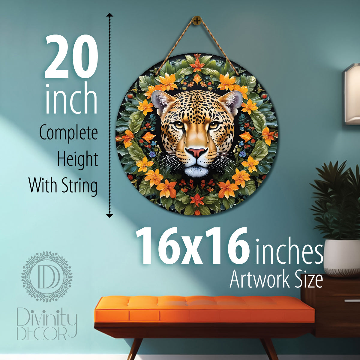 Tiger in floral mandala Round Wooden Wall Hanging for wall Décor - Design - 12