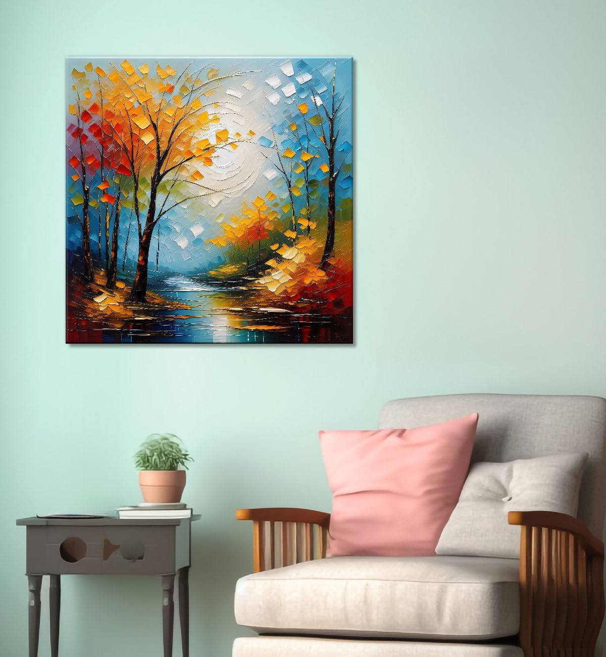 Orange trees in blue background natural art painting Canvas Painting 24X24 - Nature Art -S-15