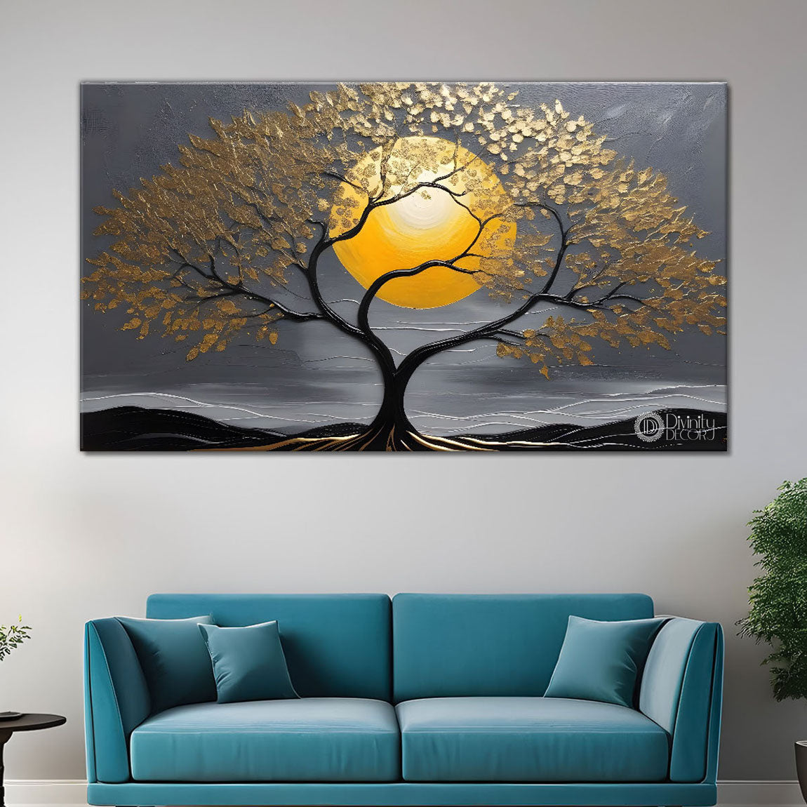 Tree with moon textured oil painting Canvas Painting - Design - Tree-21