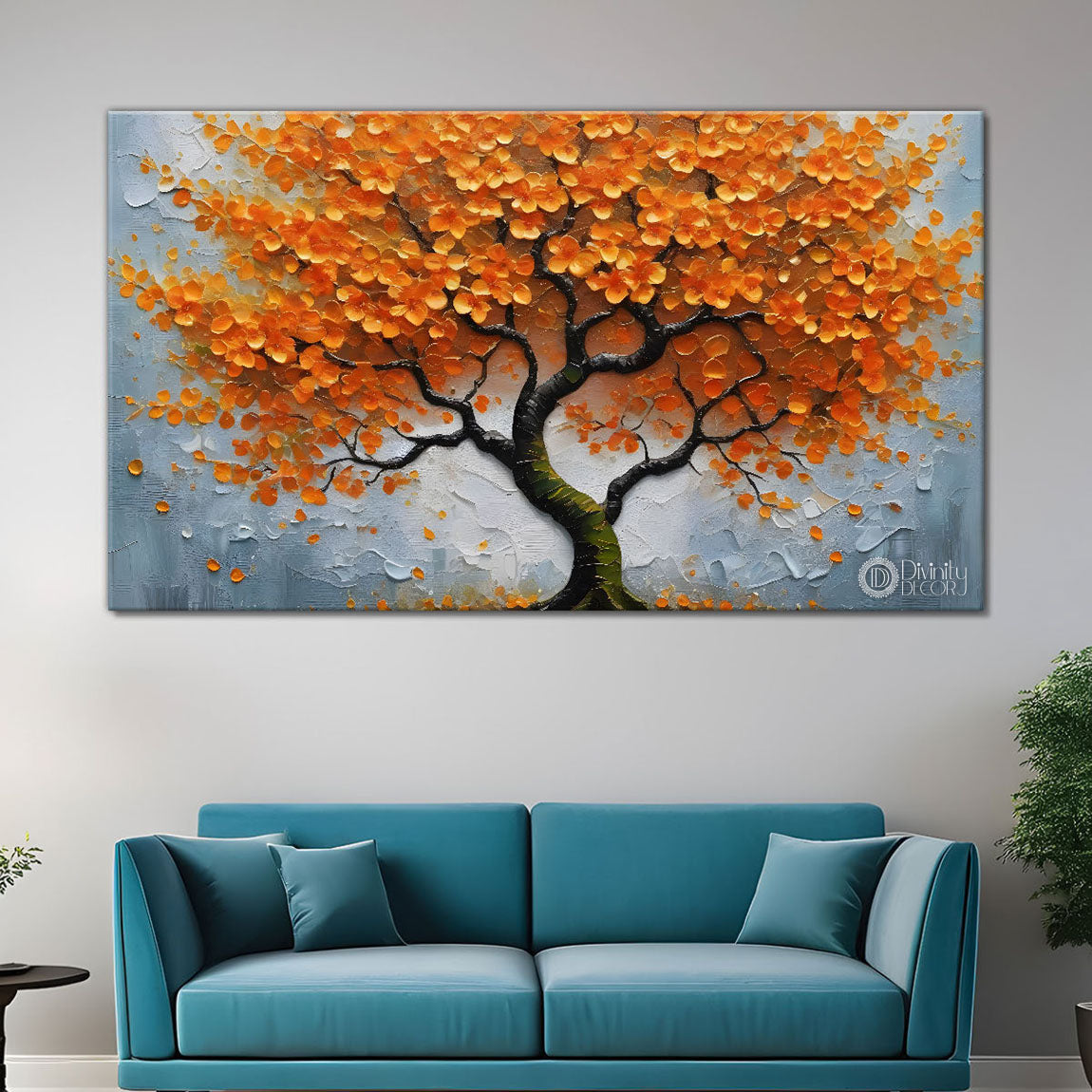 Orange tree in textured modern art Canvas Painting - Design - Tree-31