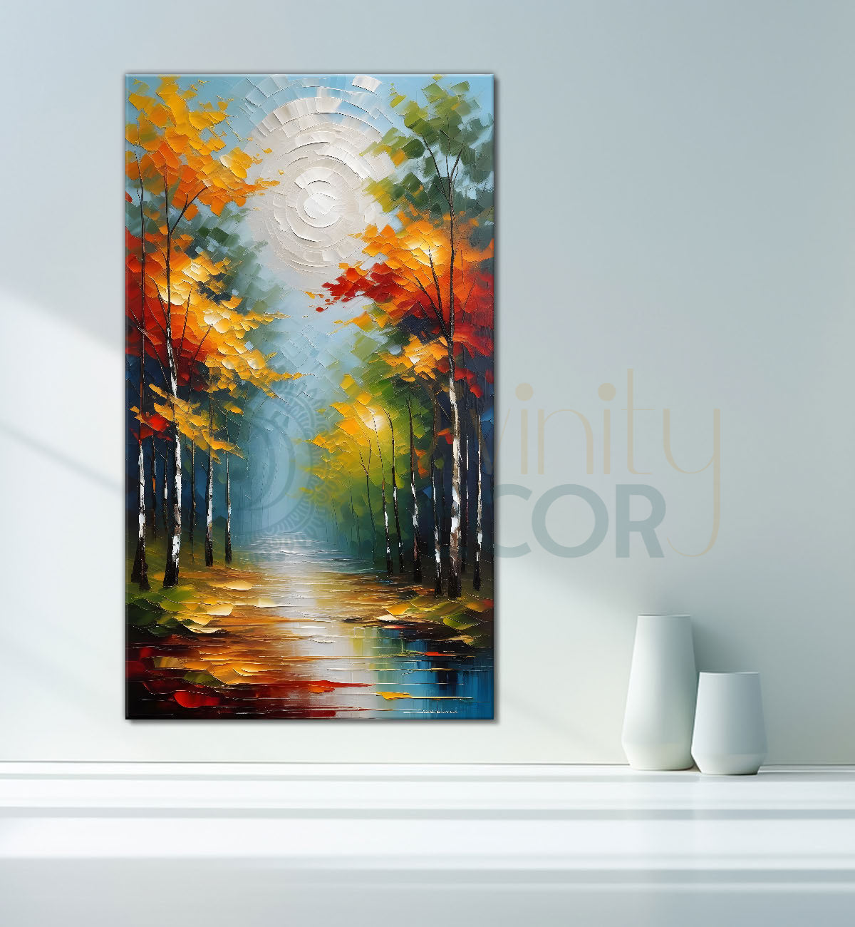 Orange trees with lake terxtured natural art Canvas Painting - Nature Art -V-33