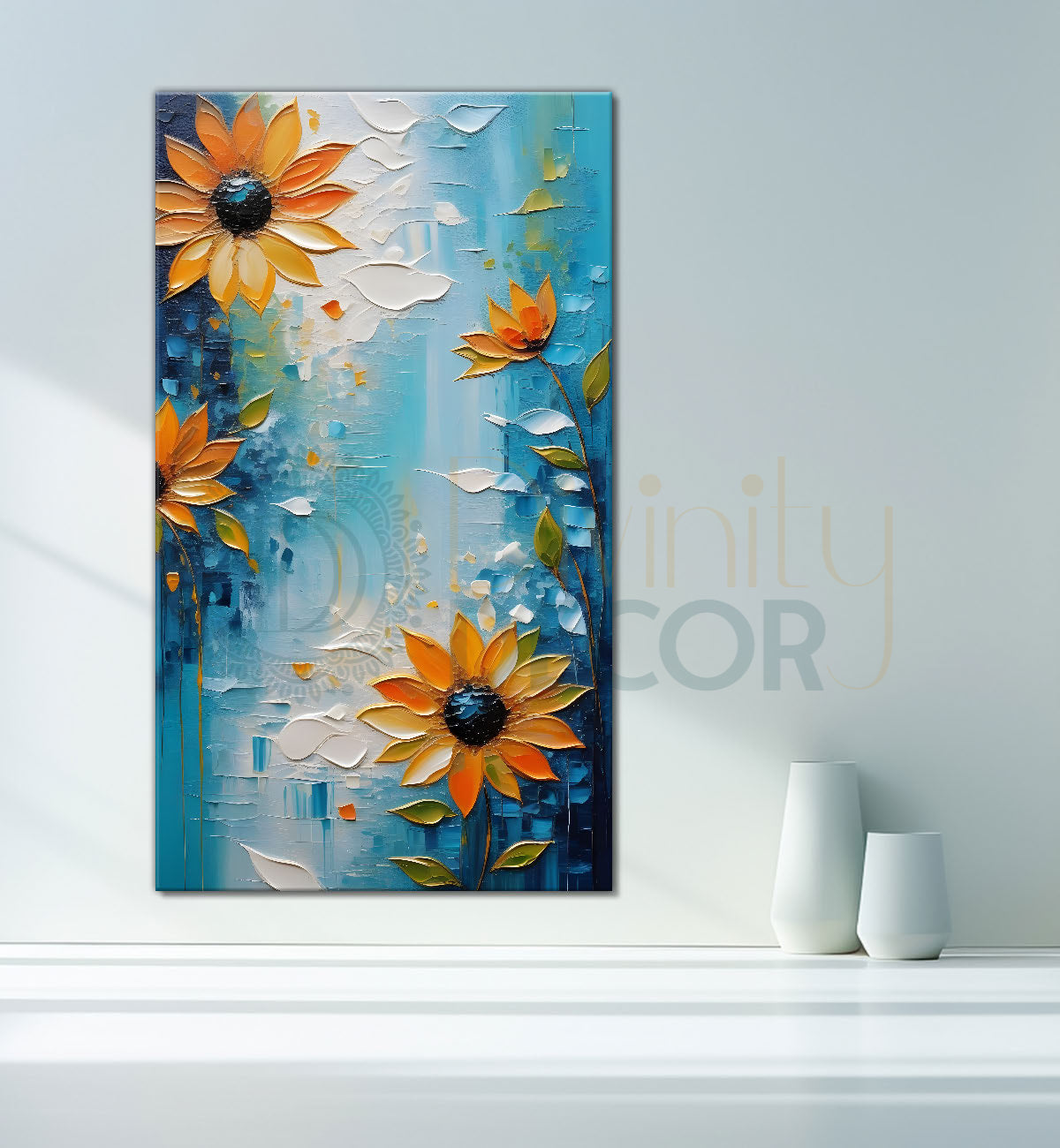 Sunflowers in blue background painting Canvas Painting - Nature Art -V-35