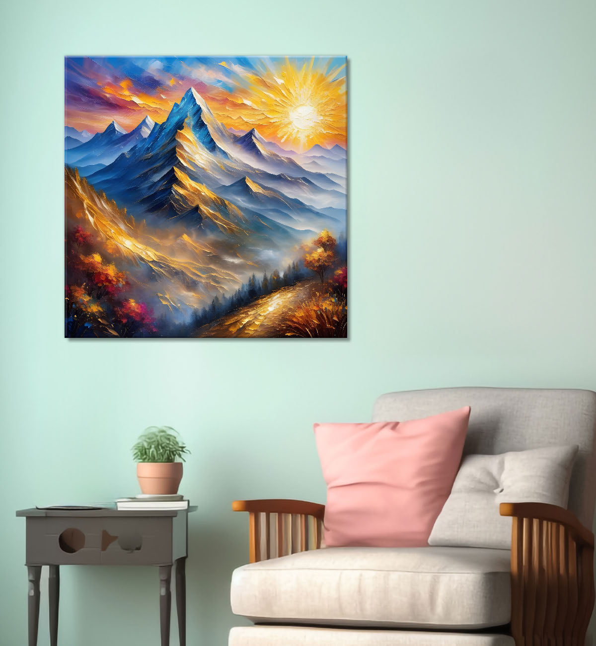 Mountains with moon in dark background painting Canvas Painting 24X24- Nature Art -S-37