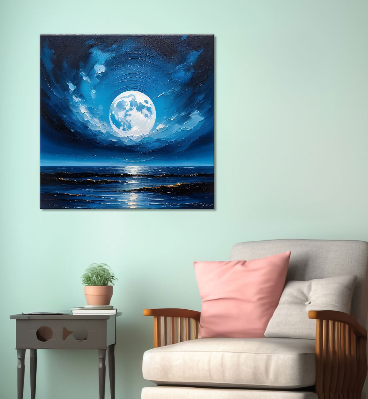 Sea and the moon painting Canvas Painting 24X24- Nature Art -S-42