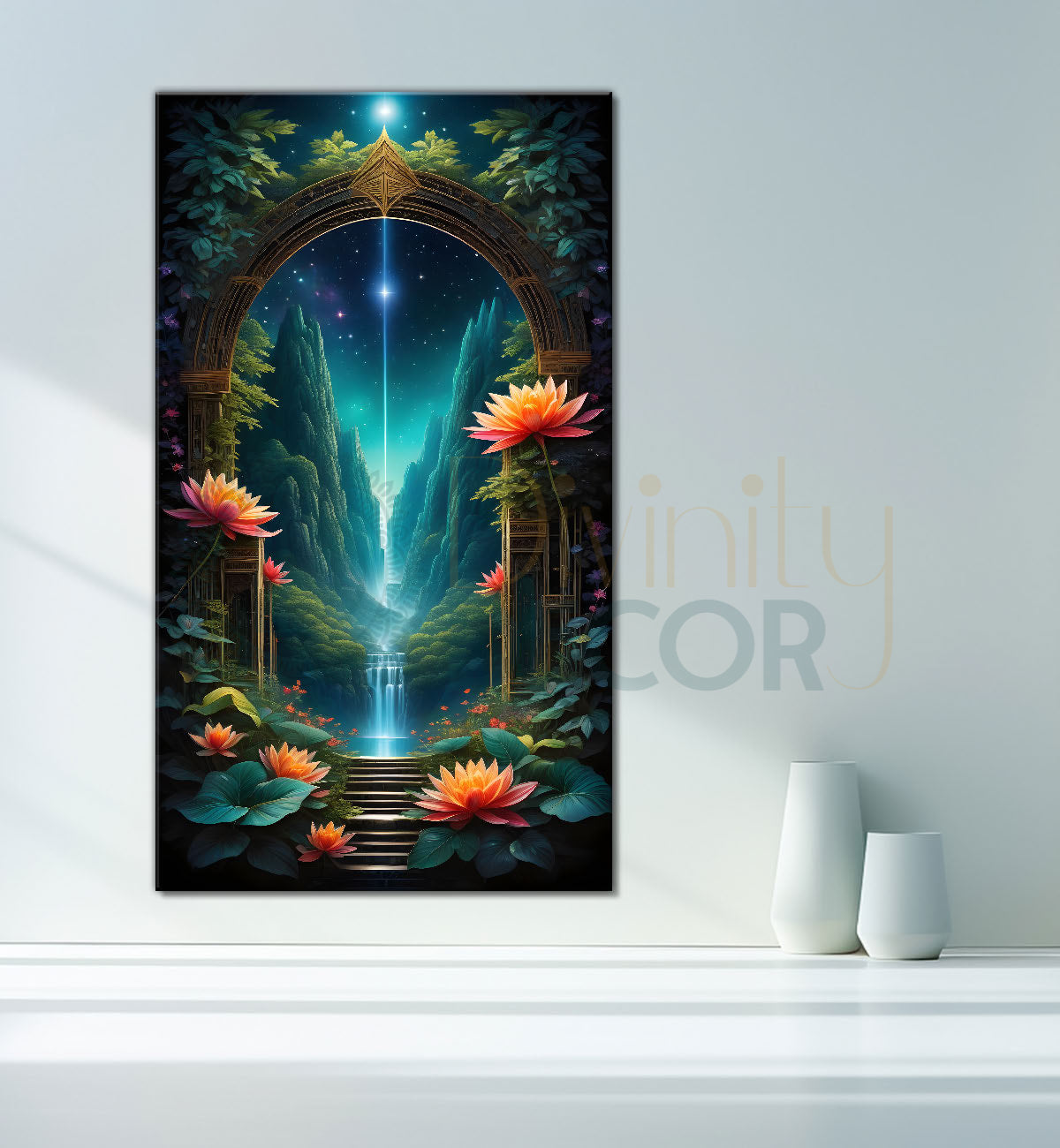 Waterfall in mountains with night background textured painting Canvas Painting - Nature Art -V-43