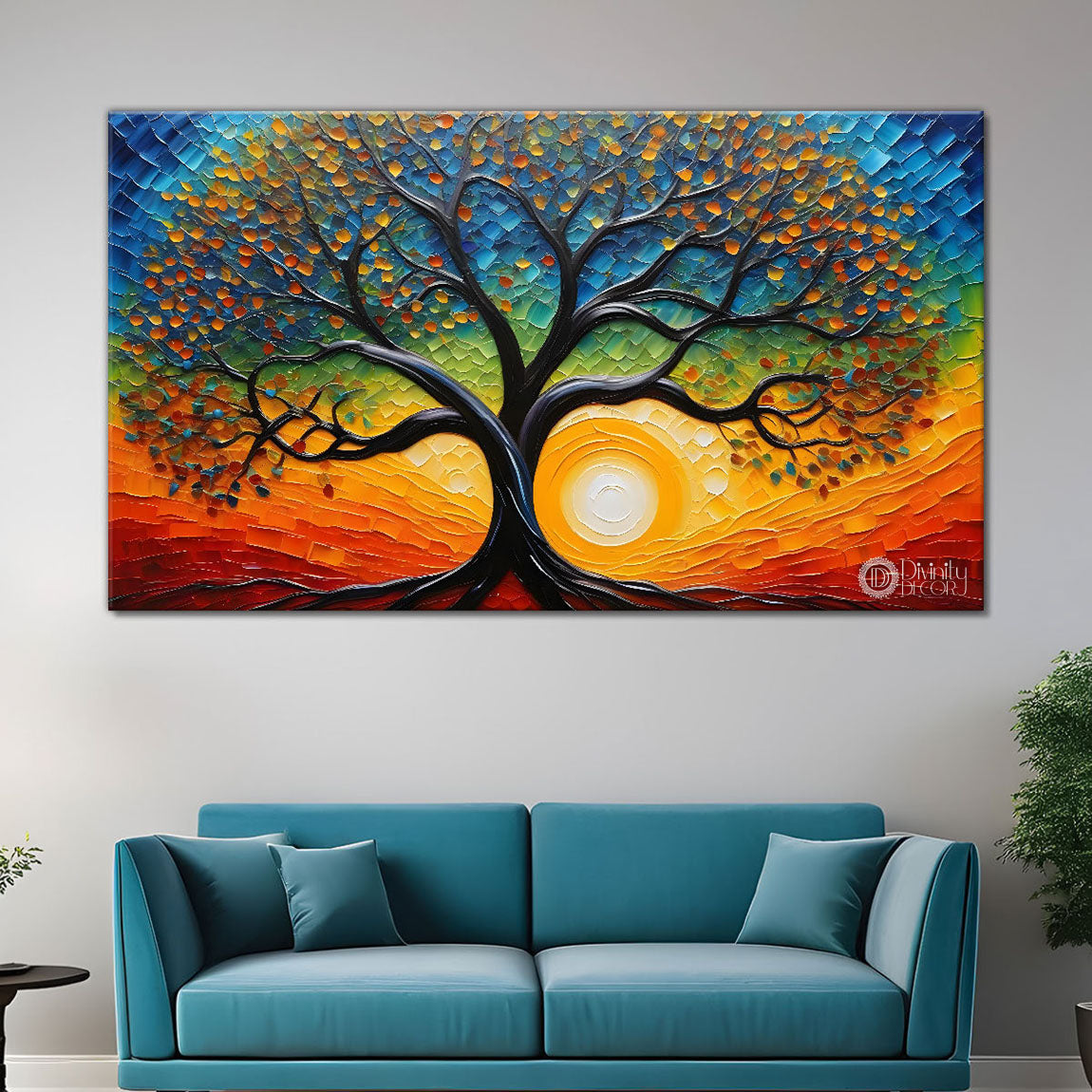 Tree in colors textured modern art Canvas Painting - Design - Tree-43