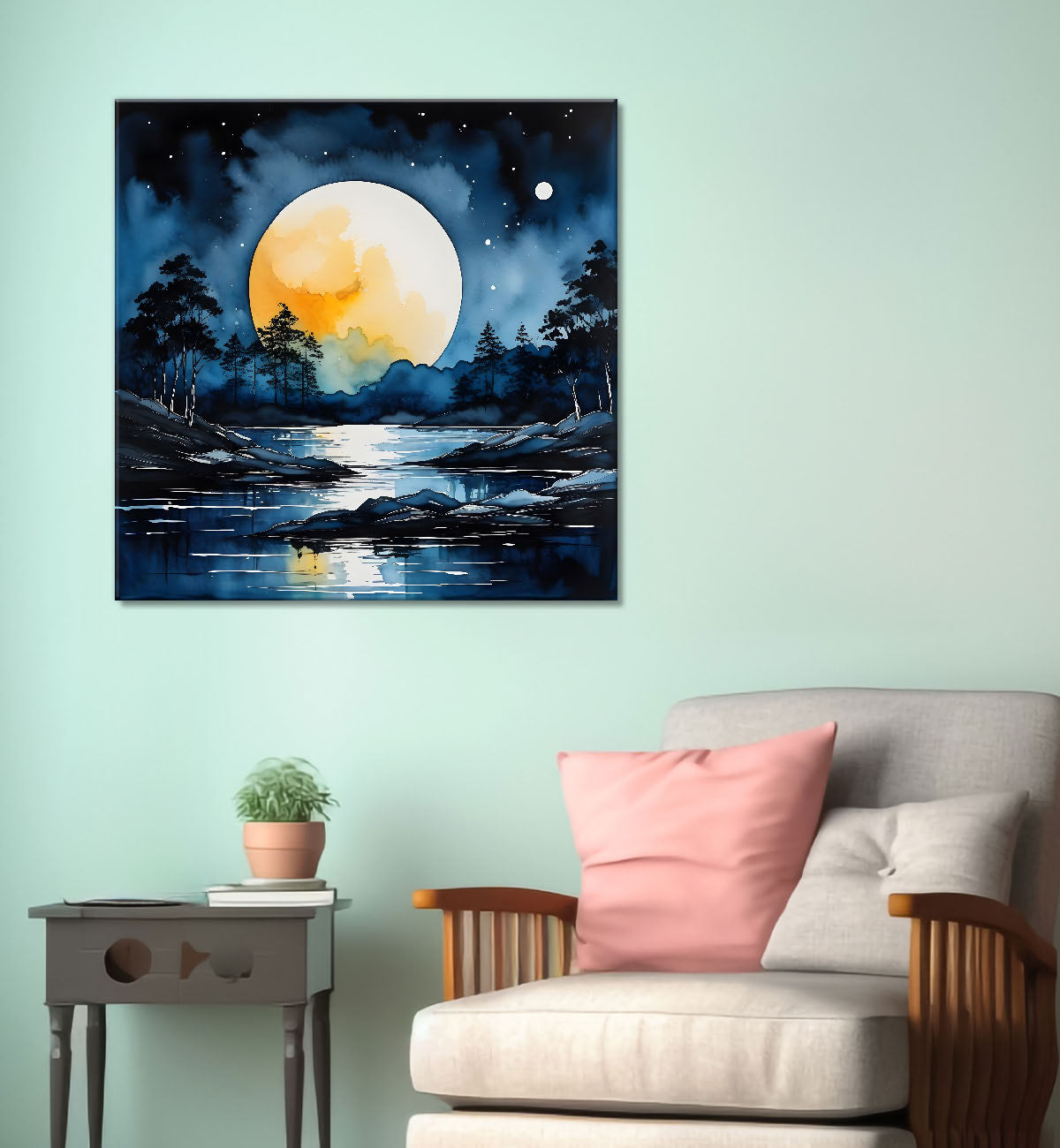 Moon and the trees painting Canvas Painting 24X24- Nature Art -S-49