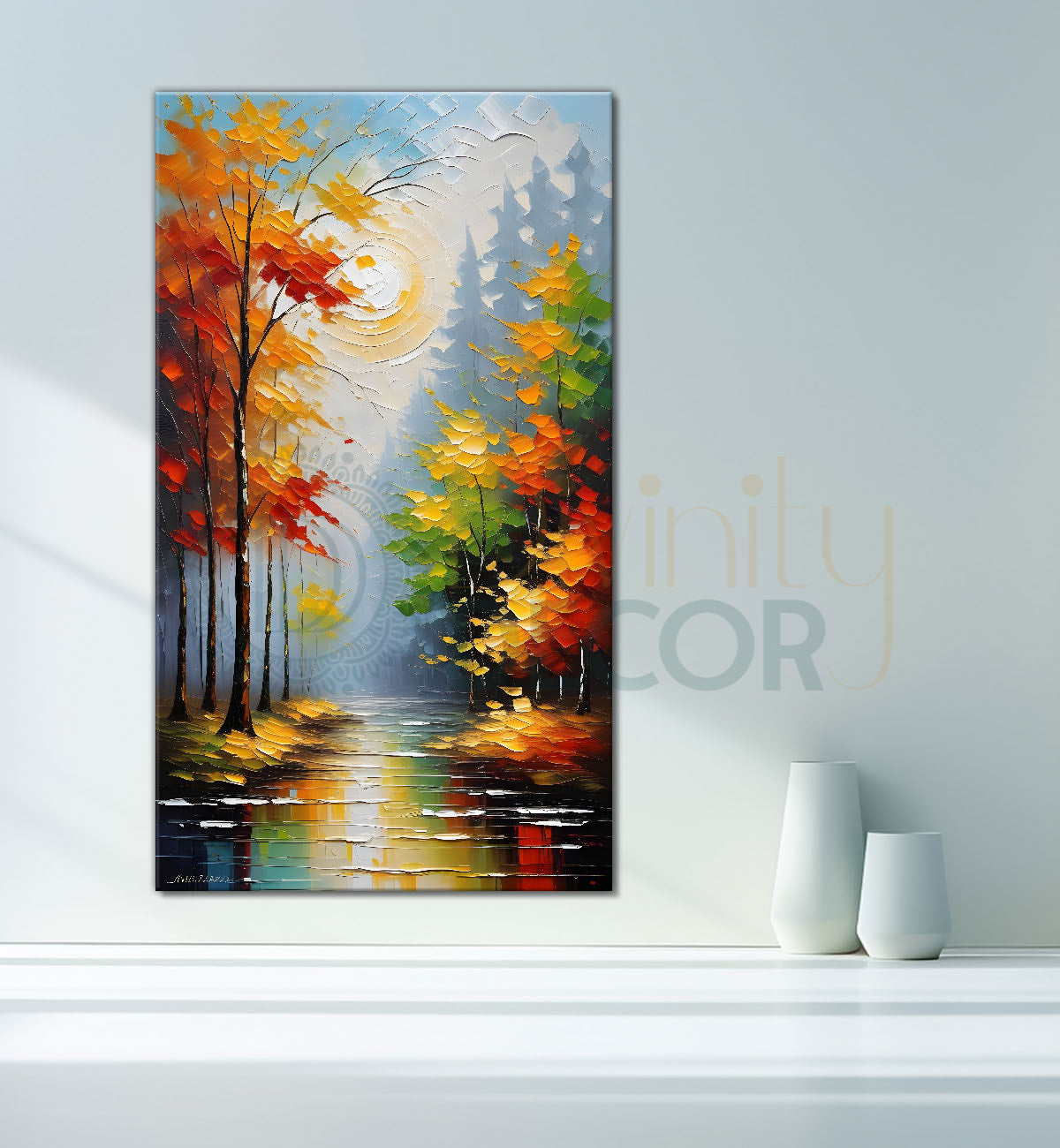 Orange trees with lake terxtured natural art Canvas Painting - Nature Art -V-50