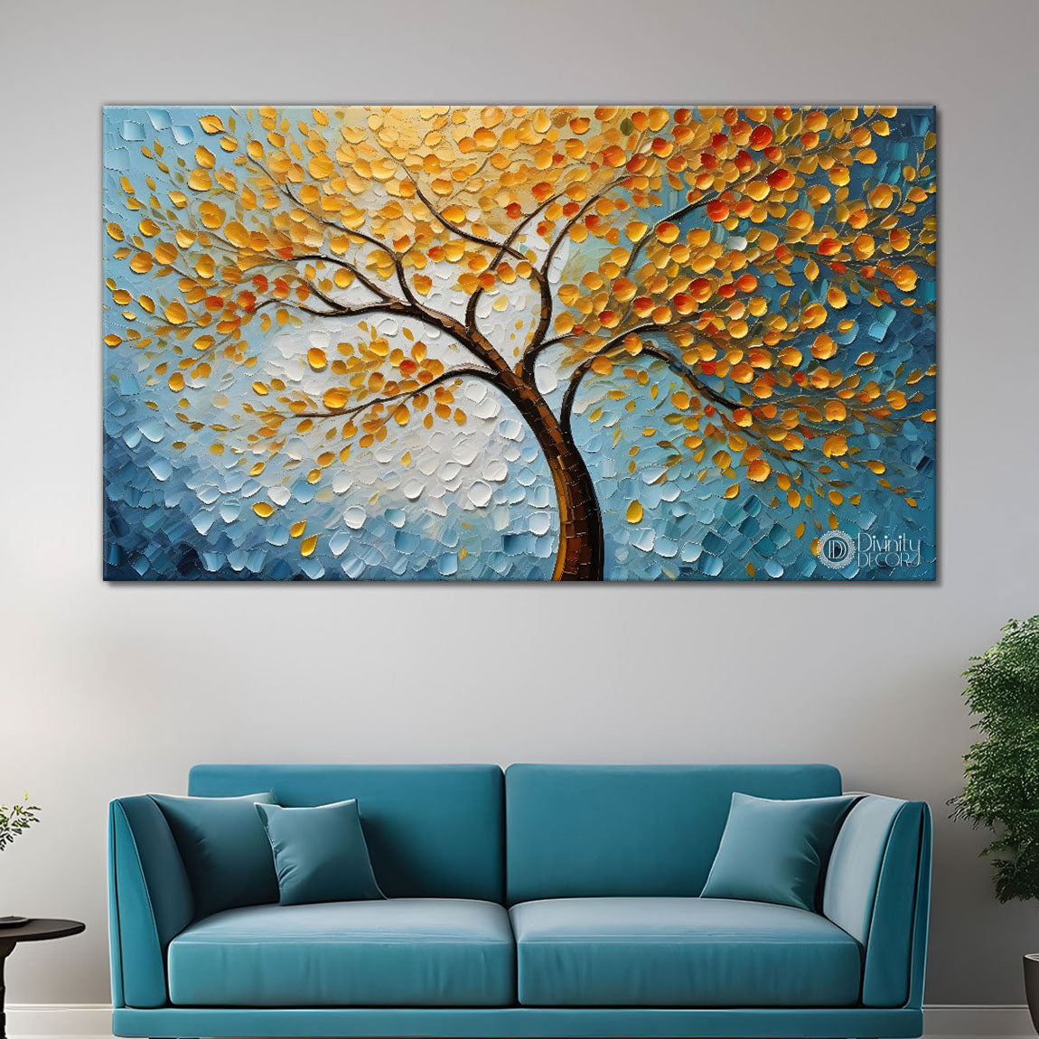 Orange tree in textured modern art Canvas Painting - Design - Tree-52