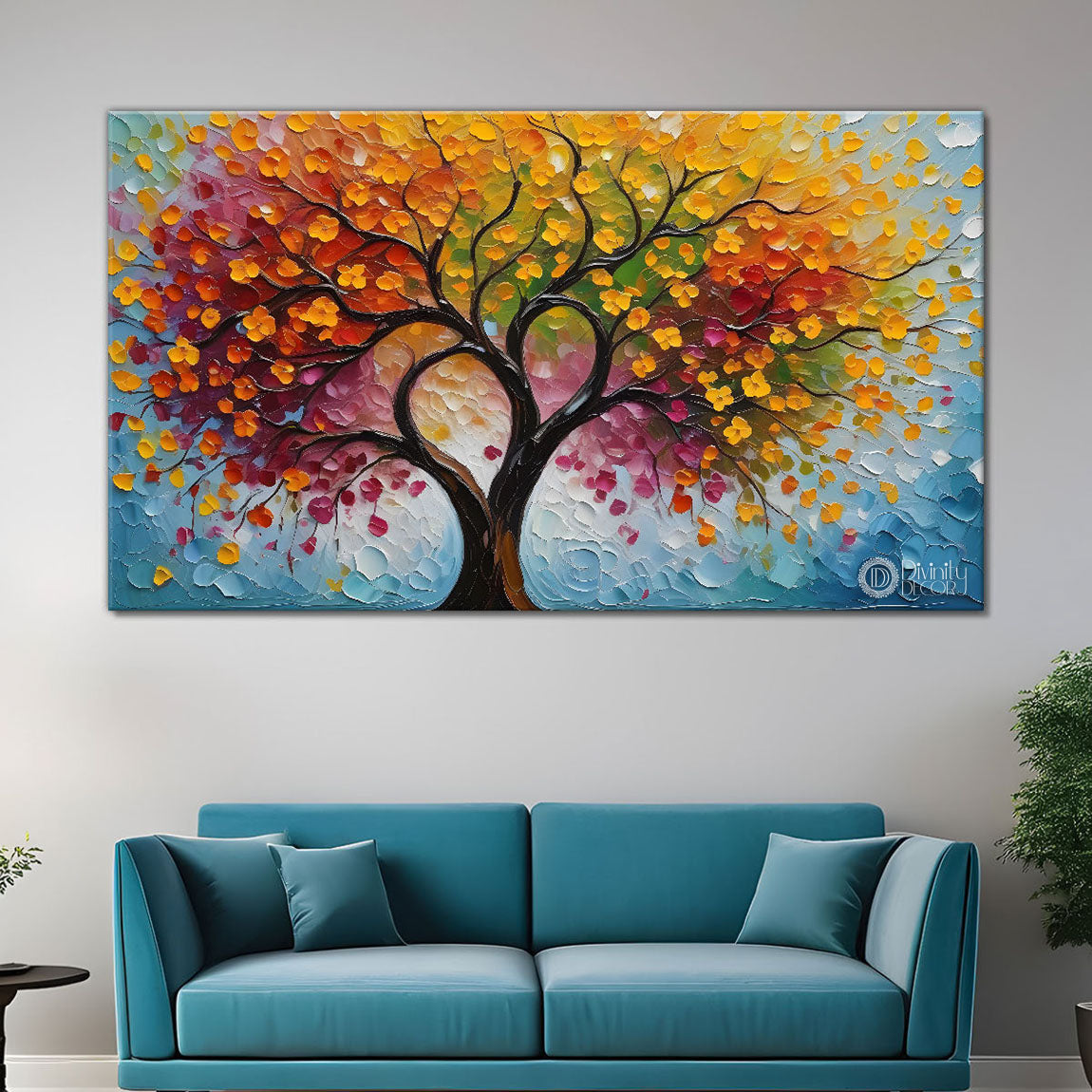 Orange tree in textured modern art Canvas Painting - Design - Tree-53