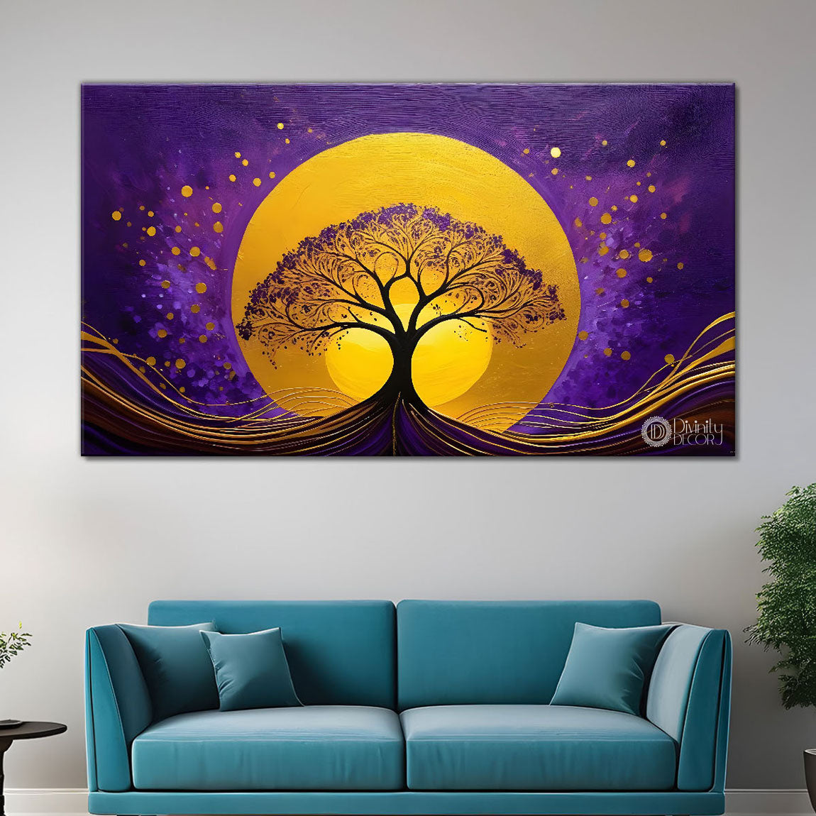Purple tree in purple textured modern art Canvas Painting - Design - Tree-55