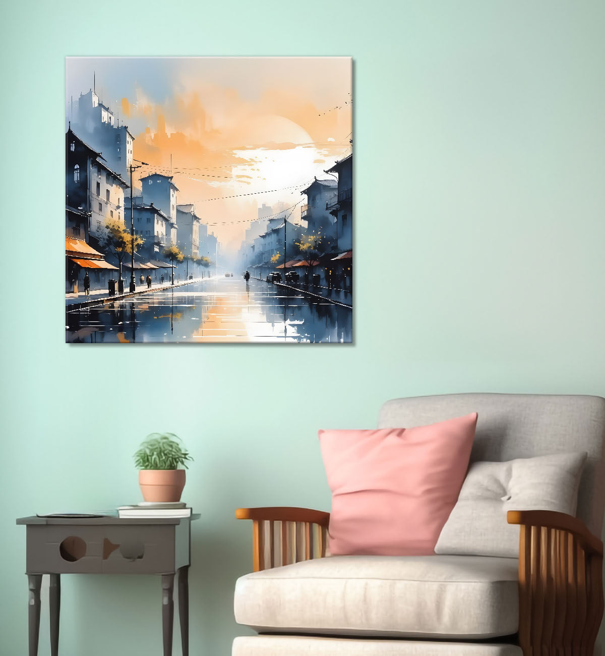 City view in water colour painting Canvas Painting 24X24- Nature Art -S-55