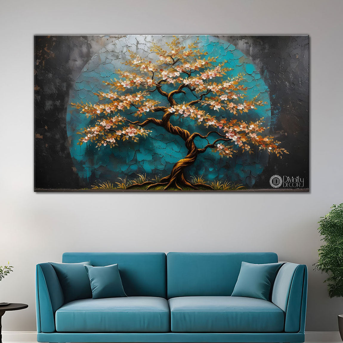 Tree in dark textured modern art Canvas Painting - Design - Tree-58
