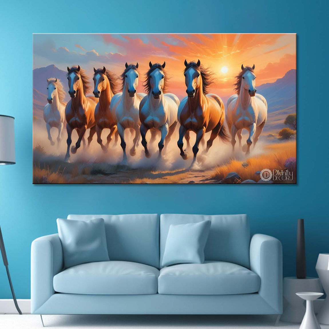 Brown running horses with sunrise textured background art Canvas Painting - Design - Horse-59