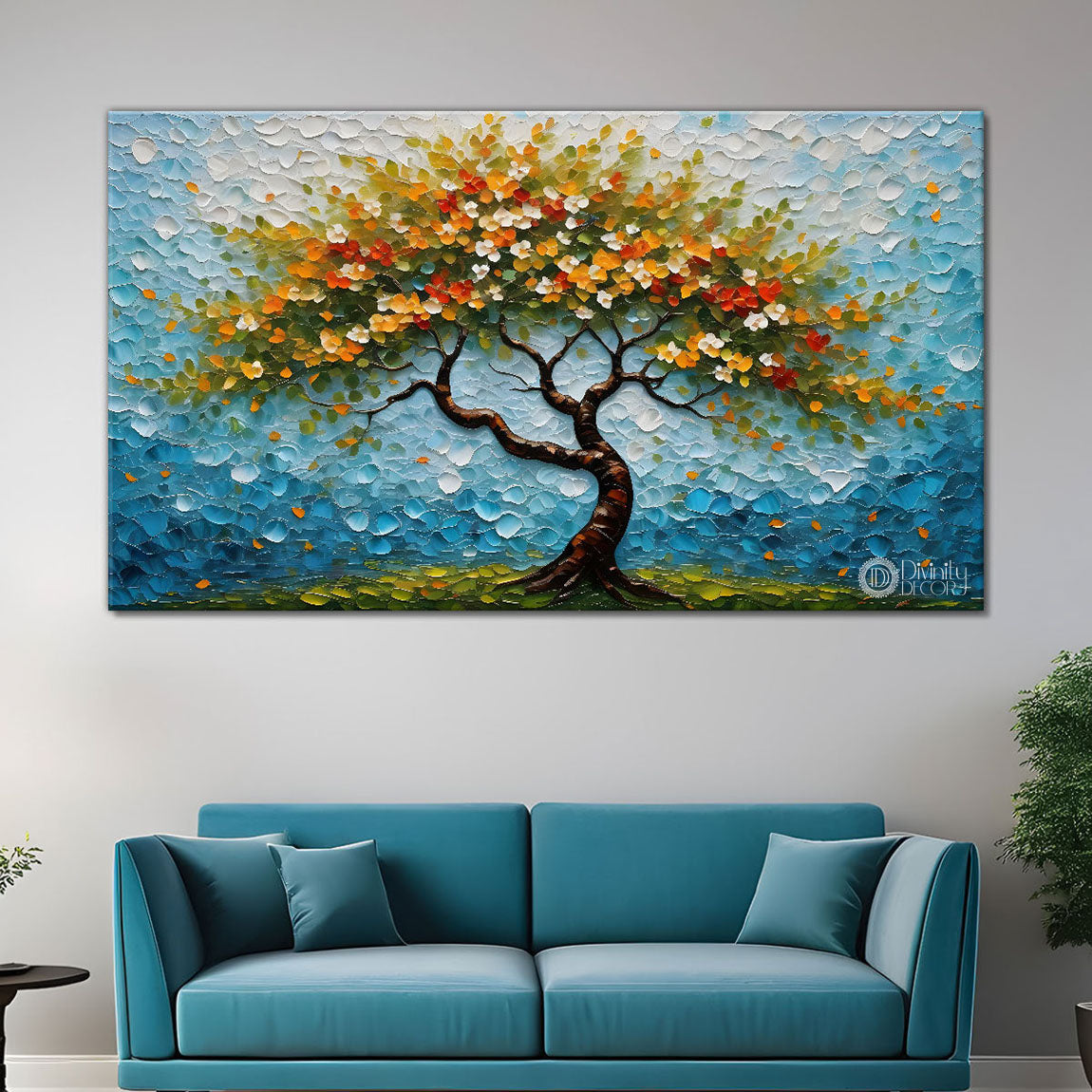 Colourful tree in textured modern art Canvas Painting - Design - Tree-59