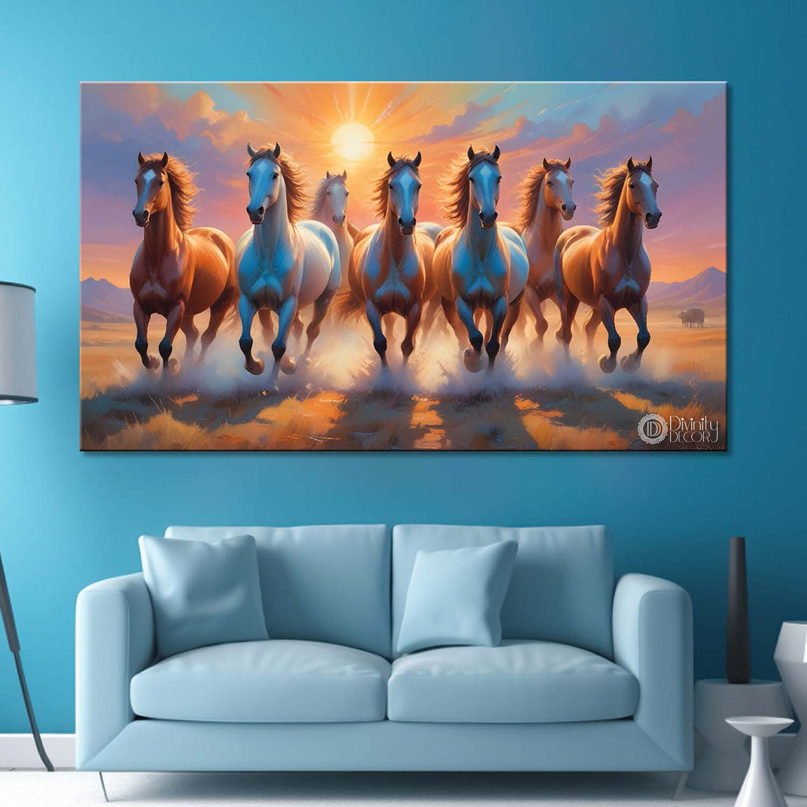 Brown running horses with sunrise textured background art Canvas Painting - Design - Horse-60