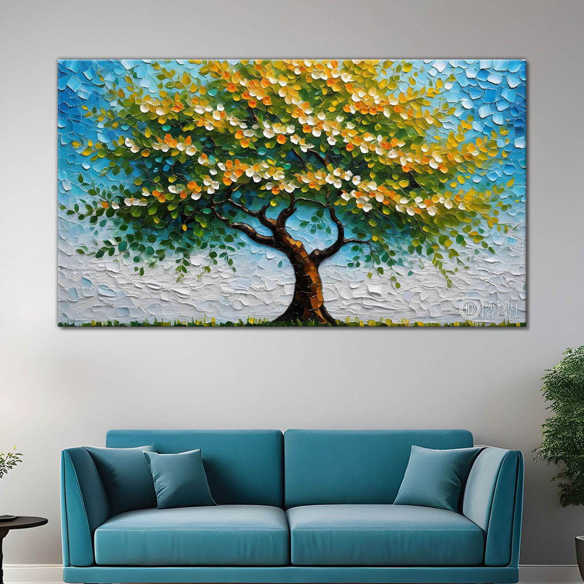 Colourful tree in textured modern art Canvas Painting - Design - Tree-60