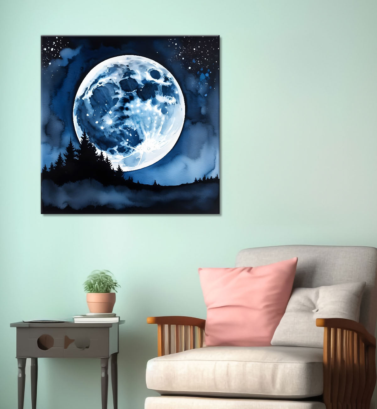 Moon with mountains paing Canvas Painting 24X24 - Nature Art -S-61