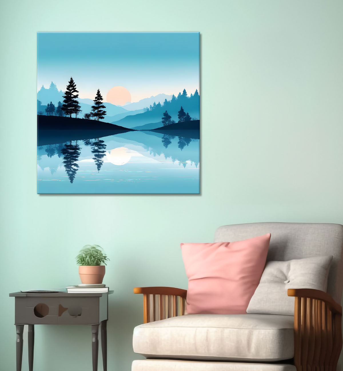 Mountains and river with trees water colour painting 24X24- Nature Art -S-62