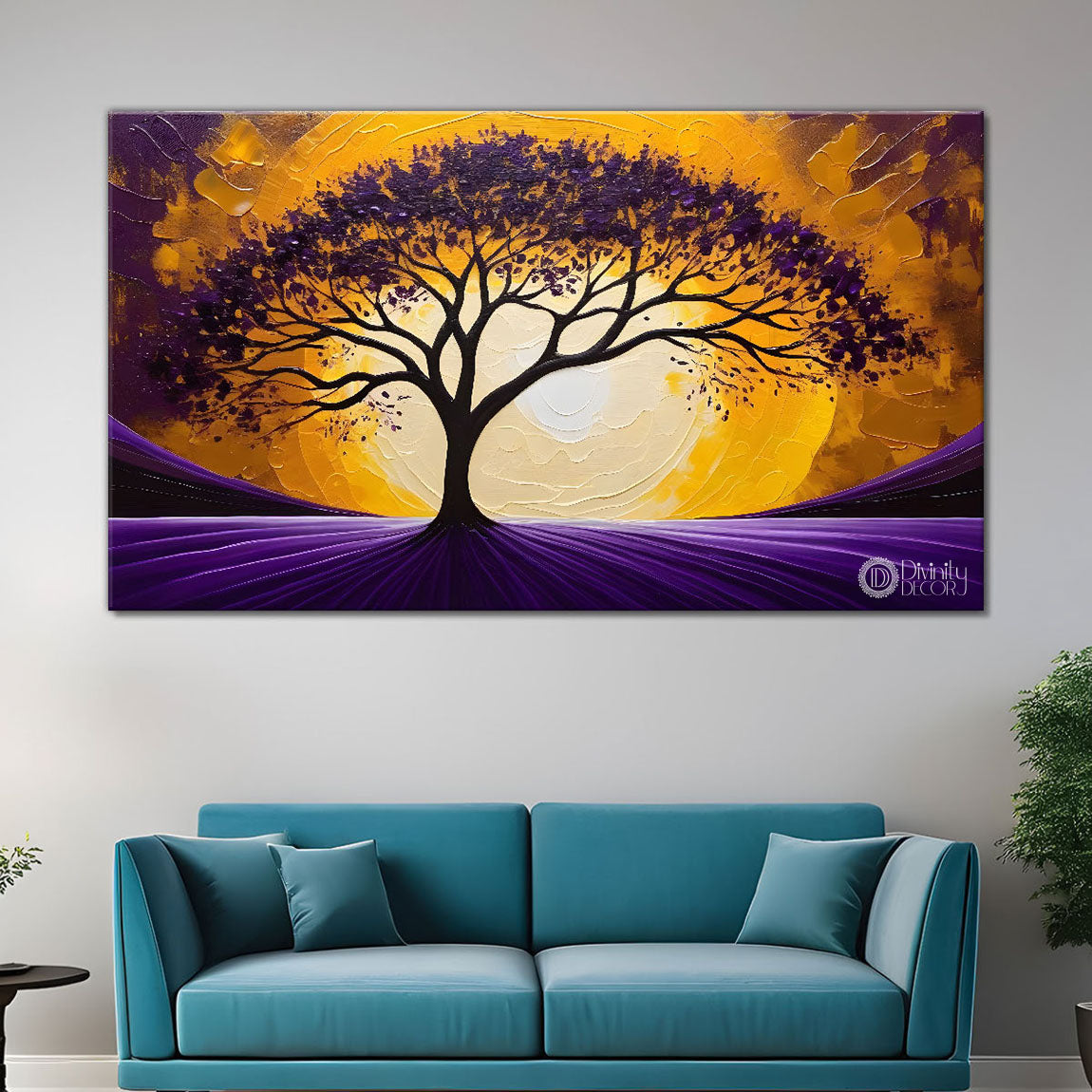Purple tree in bright textured modern art Canvas Painting - Design - Tree-64