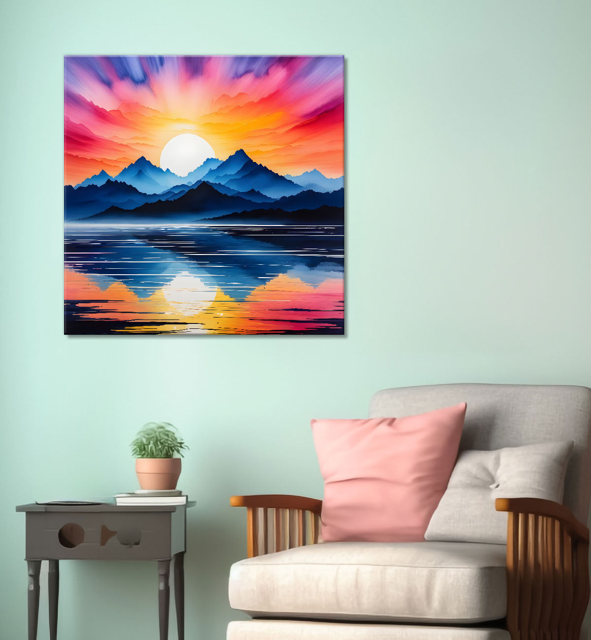Mountains with sunset painting 24X24- Nature Art -S-65