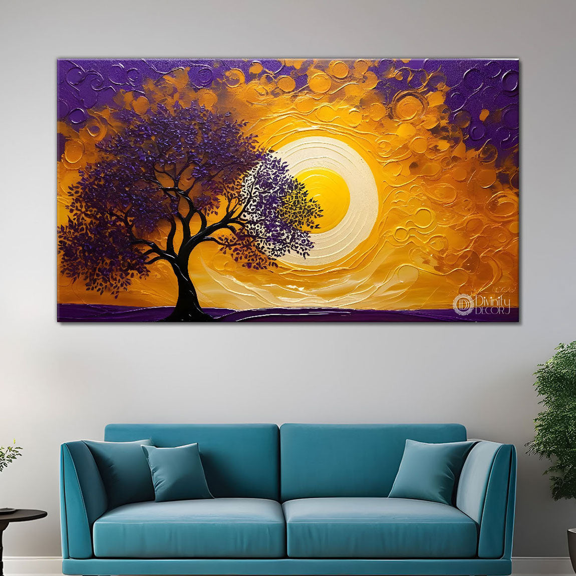 Purple tree in bright textured modern art Canvas Painting - Design - Tree-66