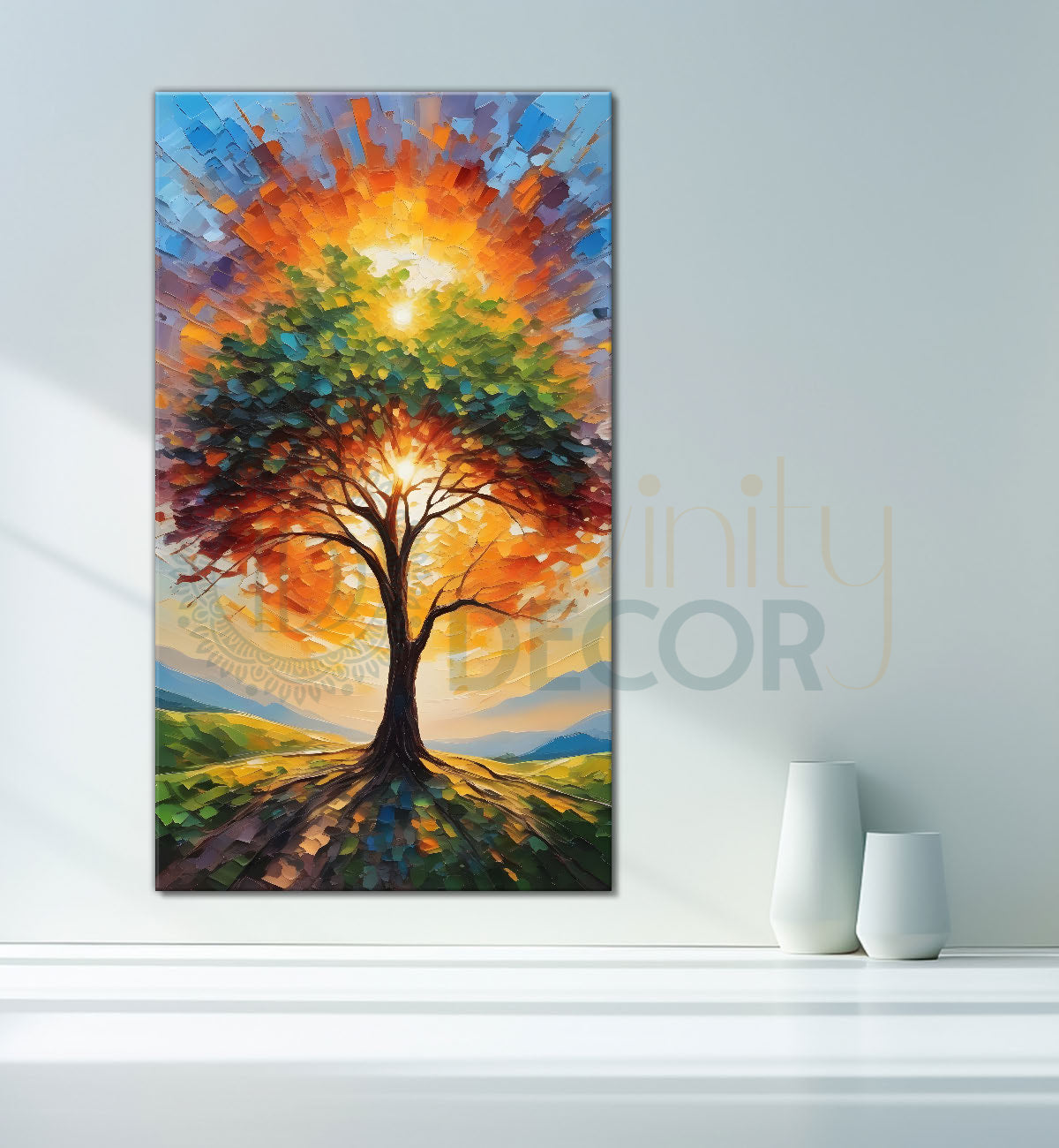 Colourful tree in textured natural art Canvas Painting - Nature Art -V-66