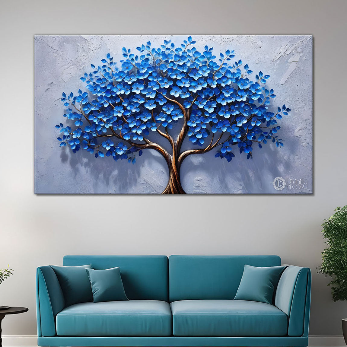 Blue tree in textured modern art Canvas Painting - Design - Tree-67